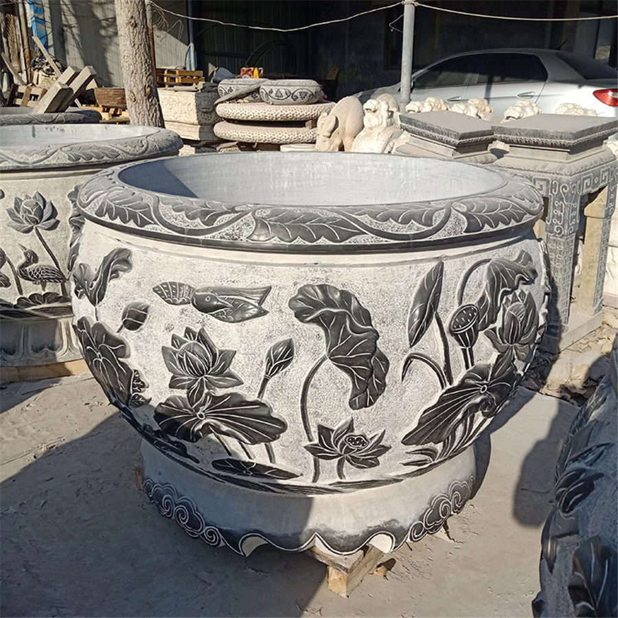 曲陽(yáng)石材雕刻-石雕魚(yú)缸擺件花盆